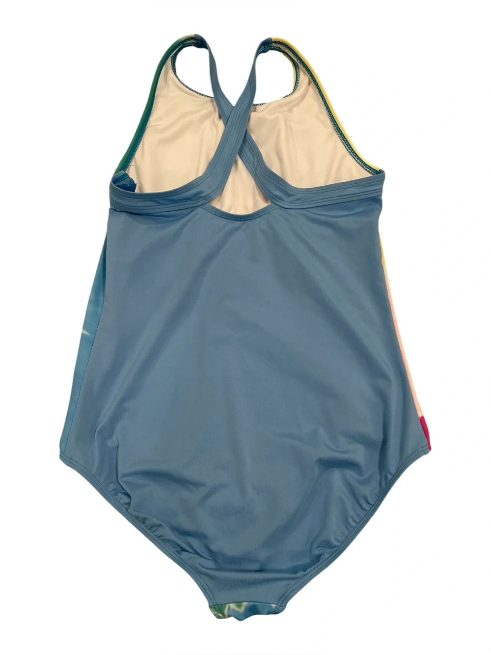 Lands' End Girls Size 16 One Piece Swimsuit Blue and Rainbow Tie Dye Colors